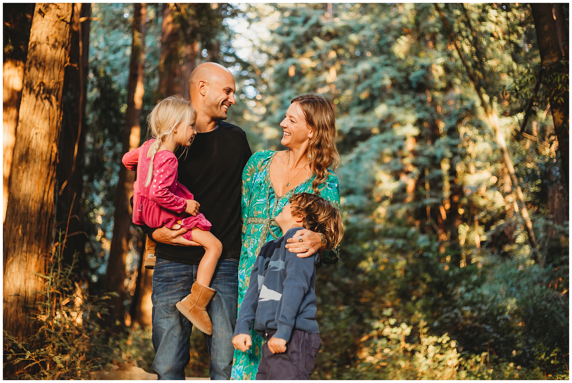 Happy family in the redwoods