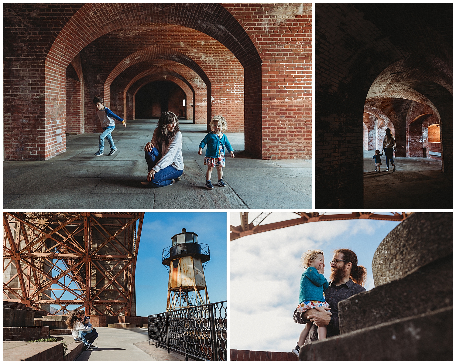 Playful family photos at Fort Point in San Francisco, CA