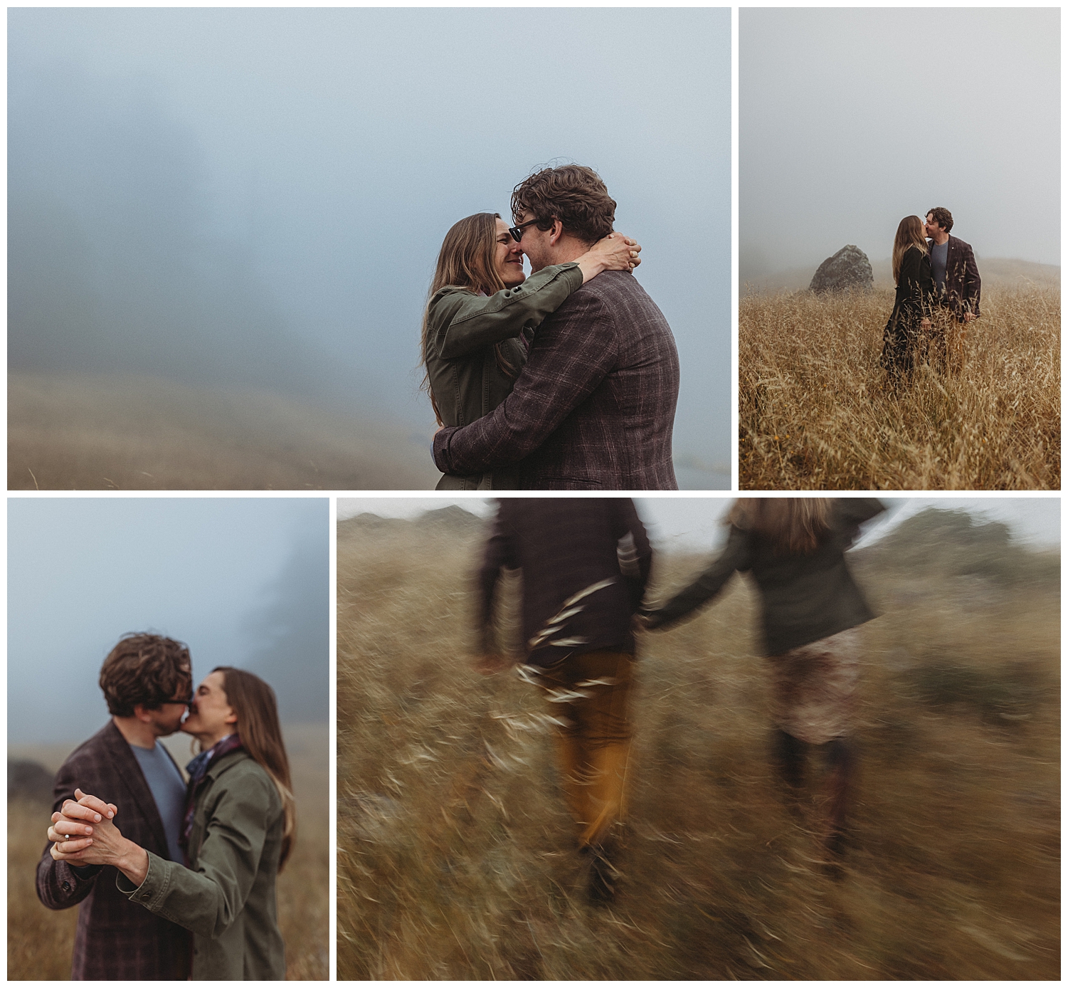 Creative and moody couples engagement photos on foggy Mount Tamalpais.