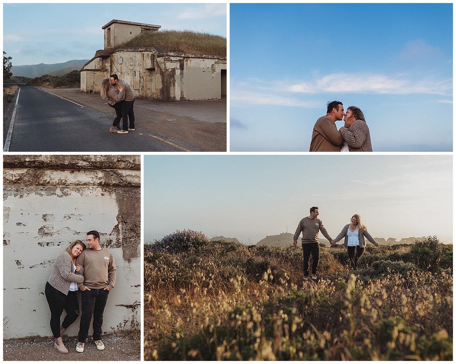 Fun and playful couples photos at Battery Rathbone McIndoe in the Marin Headlands.