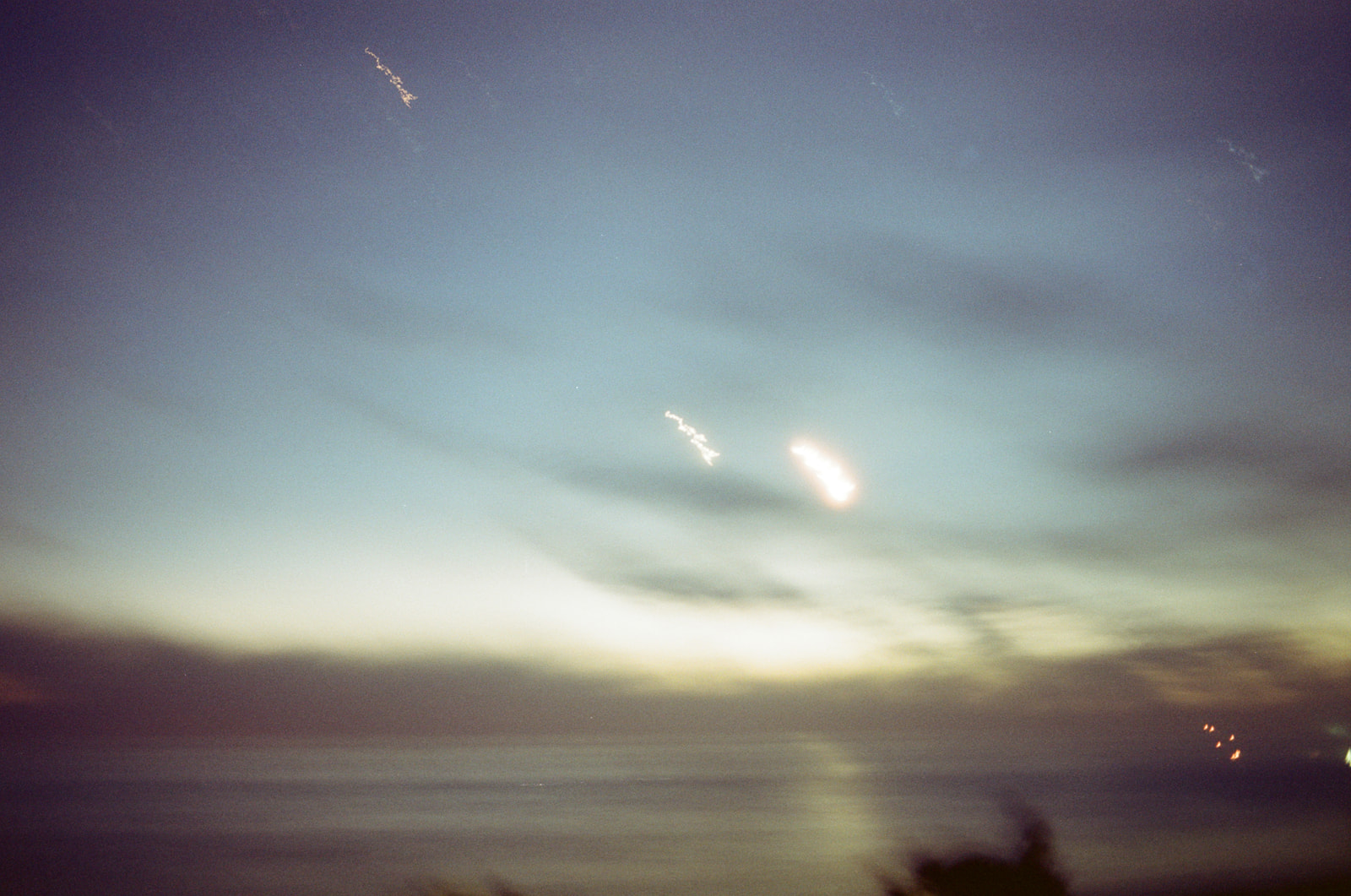 Long exposure on film of the night sky at Moonstone Beach in Cambria, California.